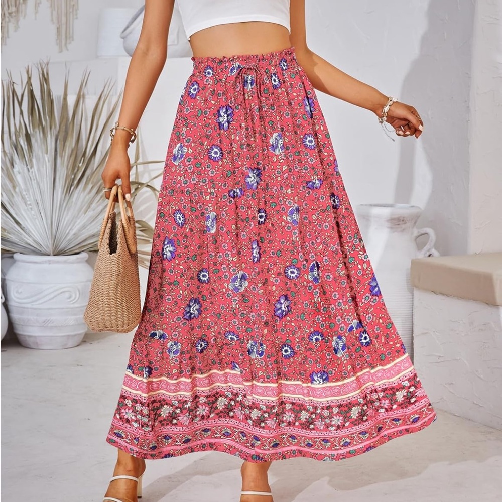 Boho floral patterned lightweight maxi skirt